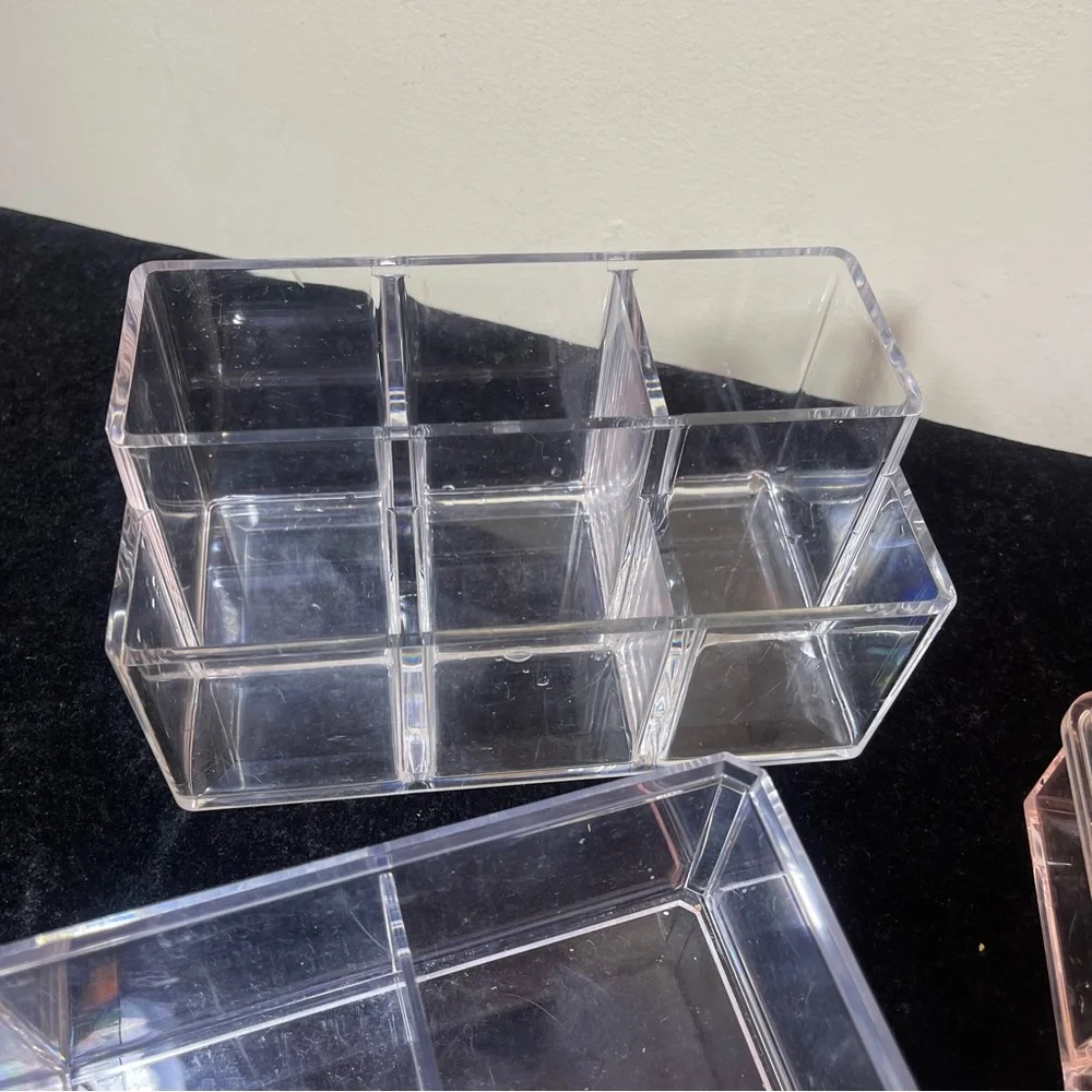 Set of 3 Clear Acrylic Organizer Trays | Vanity Makeup Desk Drawer Storage